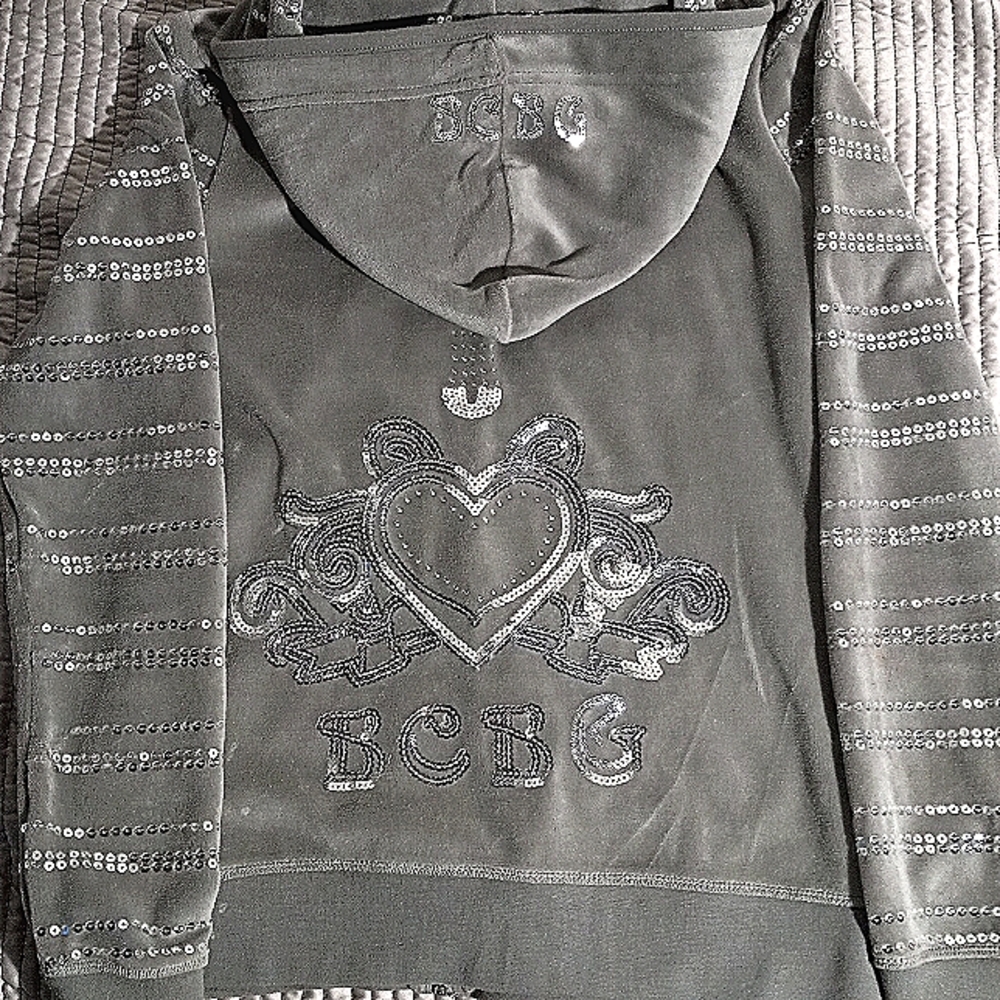 Bling out BCBG MAXAZRIA Gray Velour Jacket